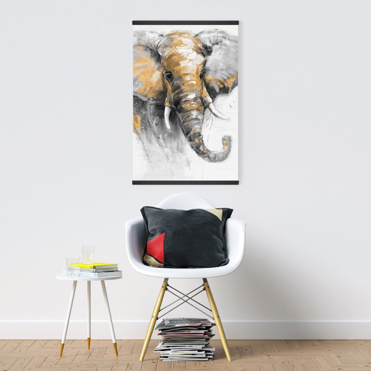 Beautiful Golden Elephant Magnetic Stick Canvas - Gray Decor