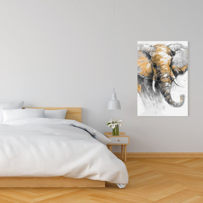 Magnifique toile représentant un éléphant doré – Décoration animalière pour le salon