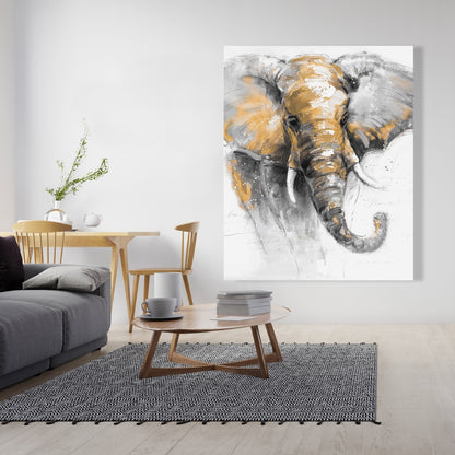 Magnifique toile représentant un éléphant doré – Décoration animalière pour le salon