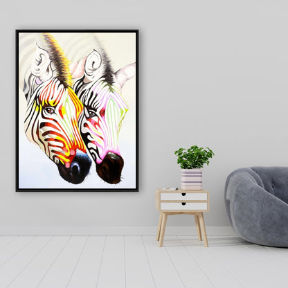 Colorful Zebras Canvas | Yellow Frame | Bedroom Wildlife Decor