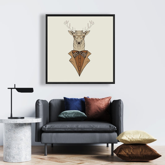 Rustic Deer Framed Canvas - Brown Coat | Bedroom Home Decor