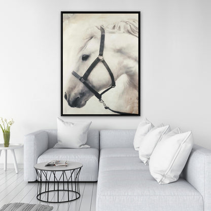 Toile Darius le cheval blanc | Décoration de chambre avec animaux de la ferme