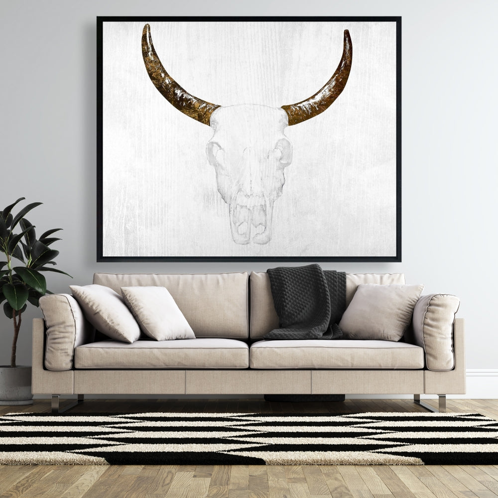 Toile Crâne de taureau | Art animalier minimaliste pour la décoration de la chambre