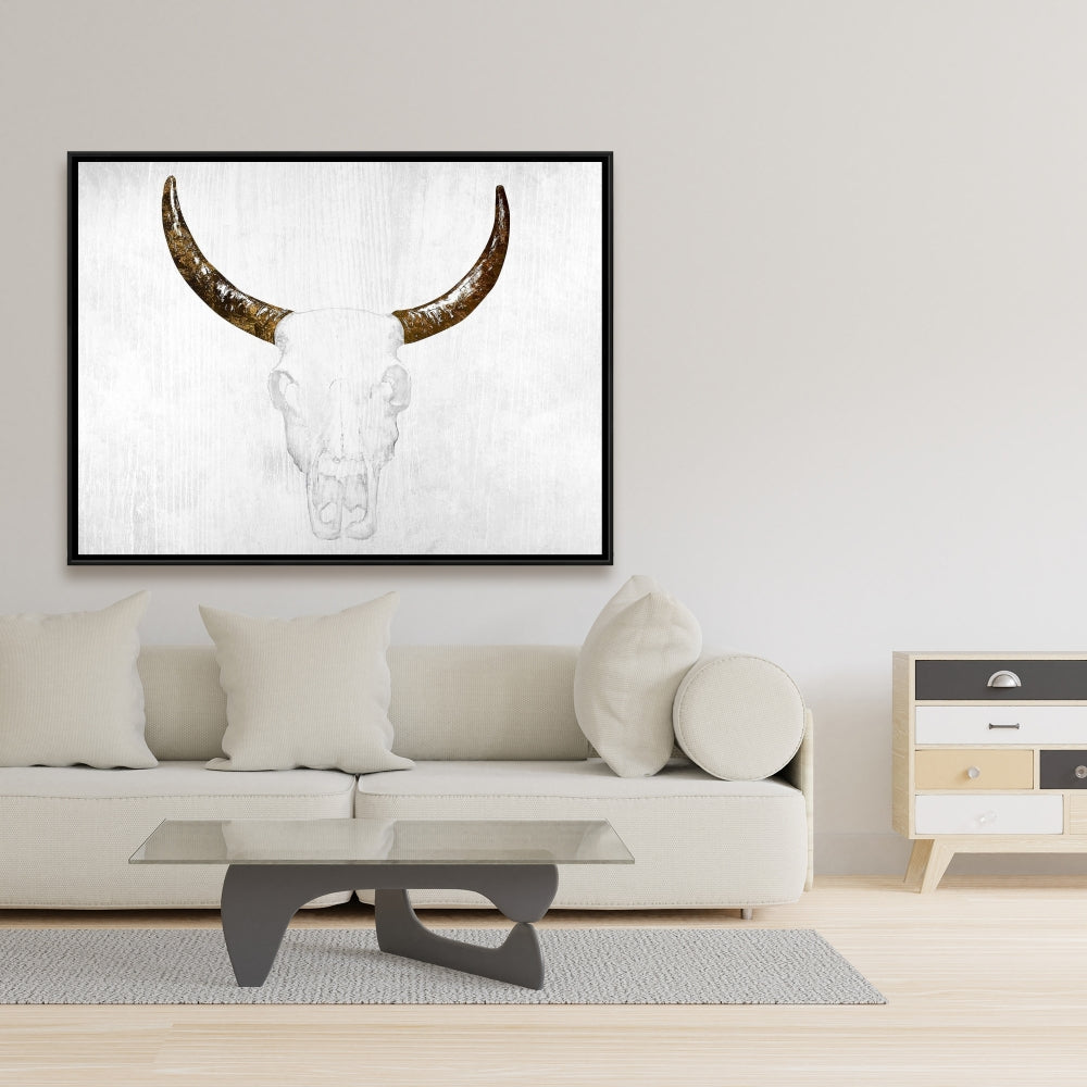 Toile Crâne de taureau | Art animalier minimaliste pour la décoration de la chambre