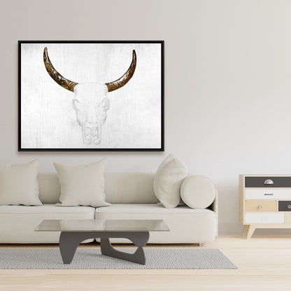 Toile Crâne de taureau | Art animalier minimaliste pour la décoration de la chambre