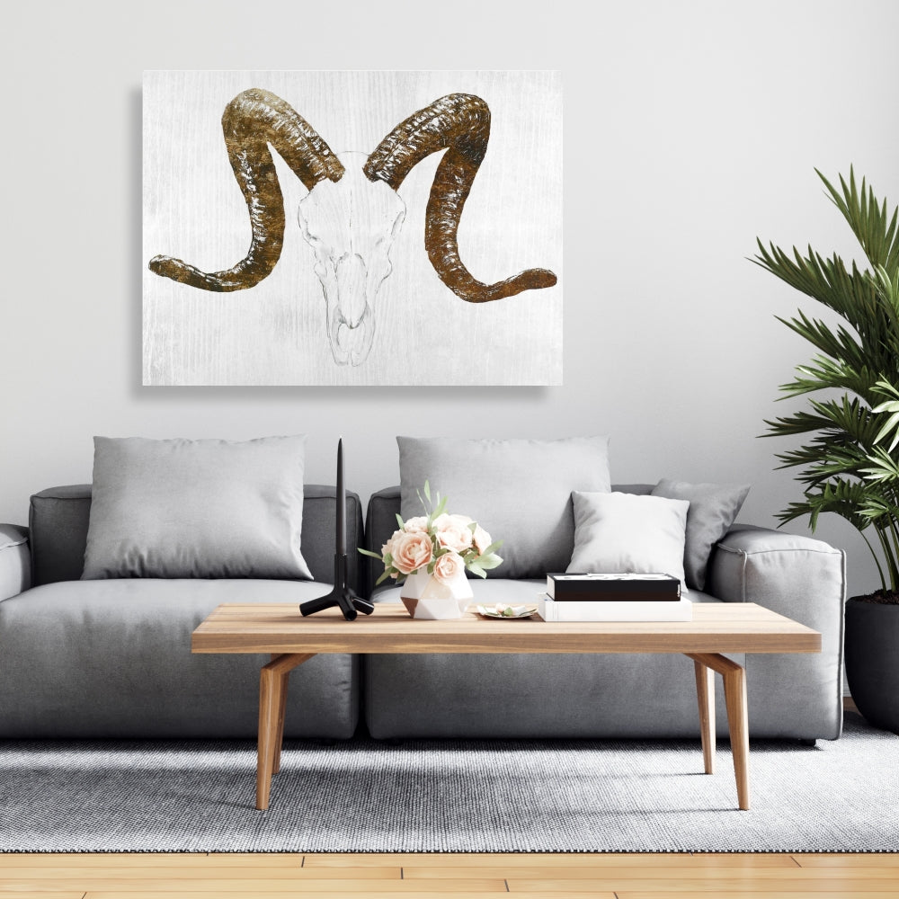 Aeries Skull Canvas | Farm Animal Decor | Brown Horns Art