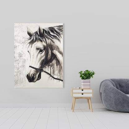 Alpha the White Horse - Minimalist Farm Animal Canvas Decor