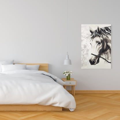 Alpha the White Horse - Minimalist Farm Animal Canvas Decor