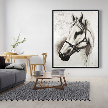 Toile minimaliste Flicka le cheval blanc | Décoration d'animaux de la ferme