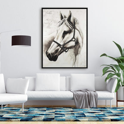 Toile minimaliste Flicka le cheval blanc | Décoration d'animaux de la ferme