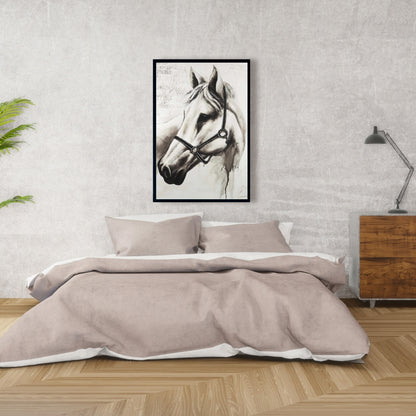 Toile minimaliste Flicka le cheval blanc | Décoration d'animaux de la ferme