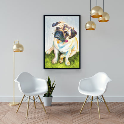 Toile « Carlin mignon avec rose » | Décoration animalière contemporaine