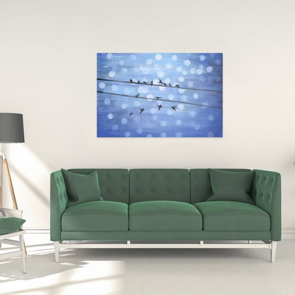 Birds on Glittering Blue Sky Canvas - Modern Home Decor Art