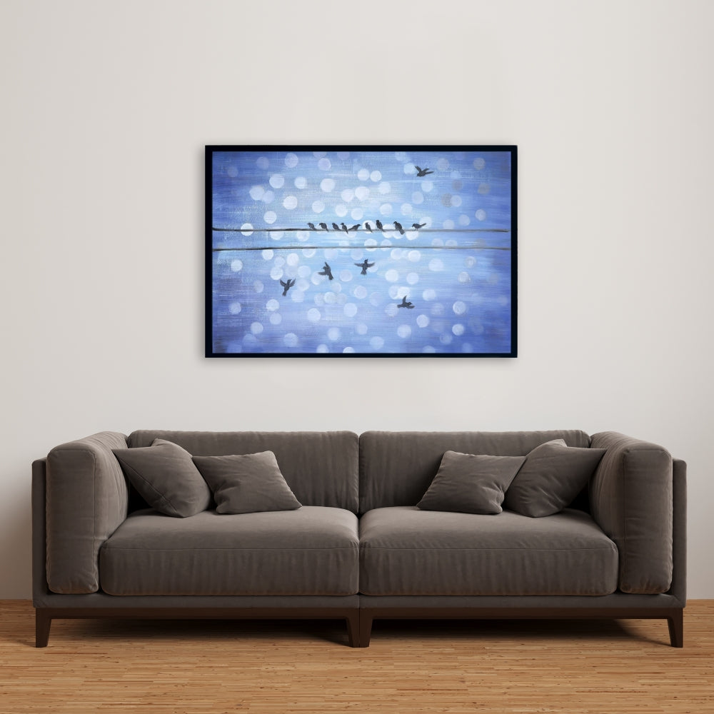 Birds on a Wire Blue Sky Canvas | Contemporary Home Decor