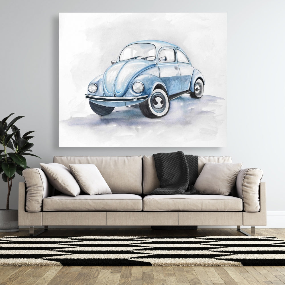 Beetle Blue Car Canvas | Bedroom Decor | Transportation Art