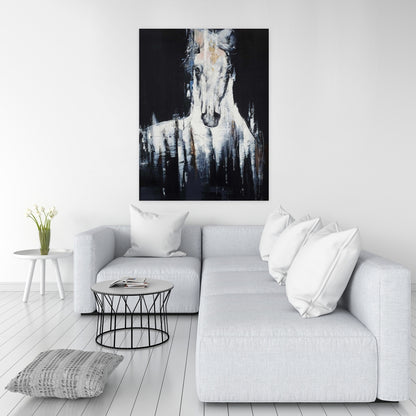 Abstract White Horse Canvas | Farm Animal Home Decor Art