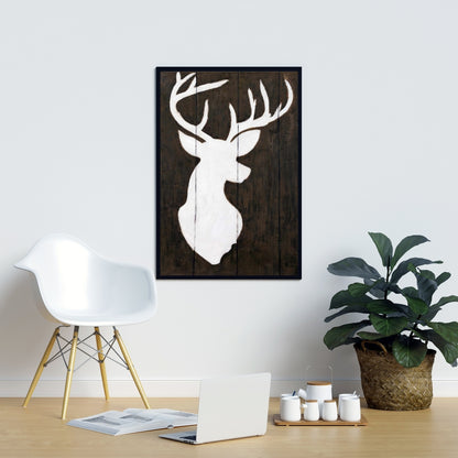 Toile Silhouette de cerf blanc | Décoration murale rustique encadrée en bois