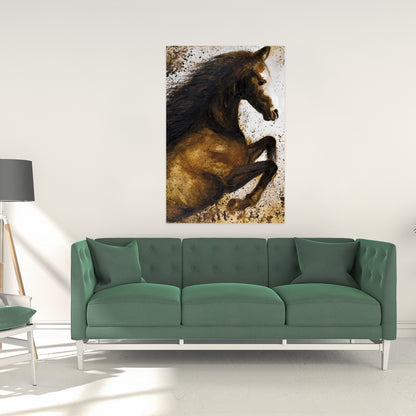 Horse Rushing Canvas - Brown Modern Art for Home Decor
