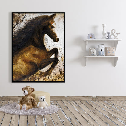 Horse Rushing Canvas - Brown Framed Art for Home Decor