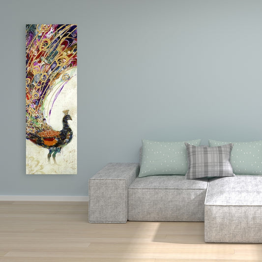 Peacock with Gold Feathers Canvas - Orange Animal Decor