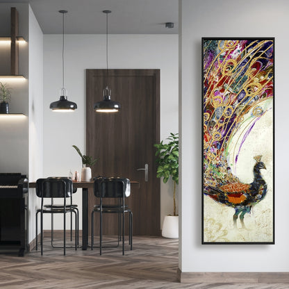 Peacock Gold Feathers Canvas - Orange Animal Decor for Bedroom