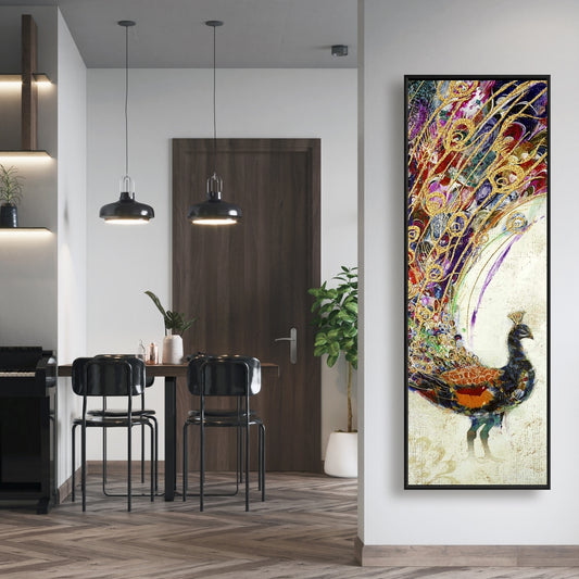 Peacock Gold Feathers Canvas - Orange Animal Decor for Bedroom