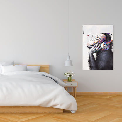 Monkey Listening to Music Canvas - Blue Animal Home Decor