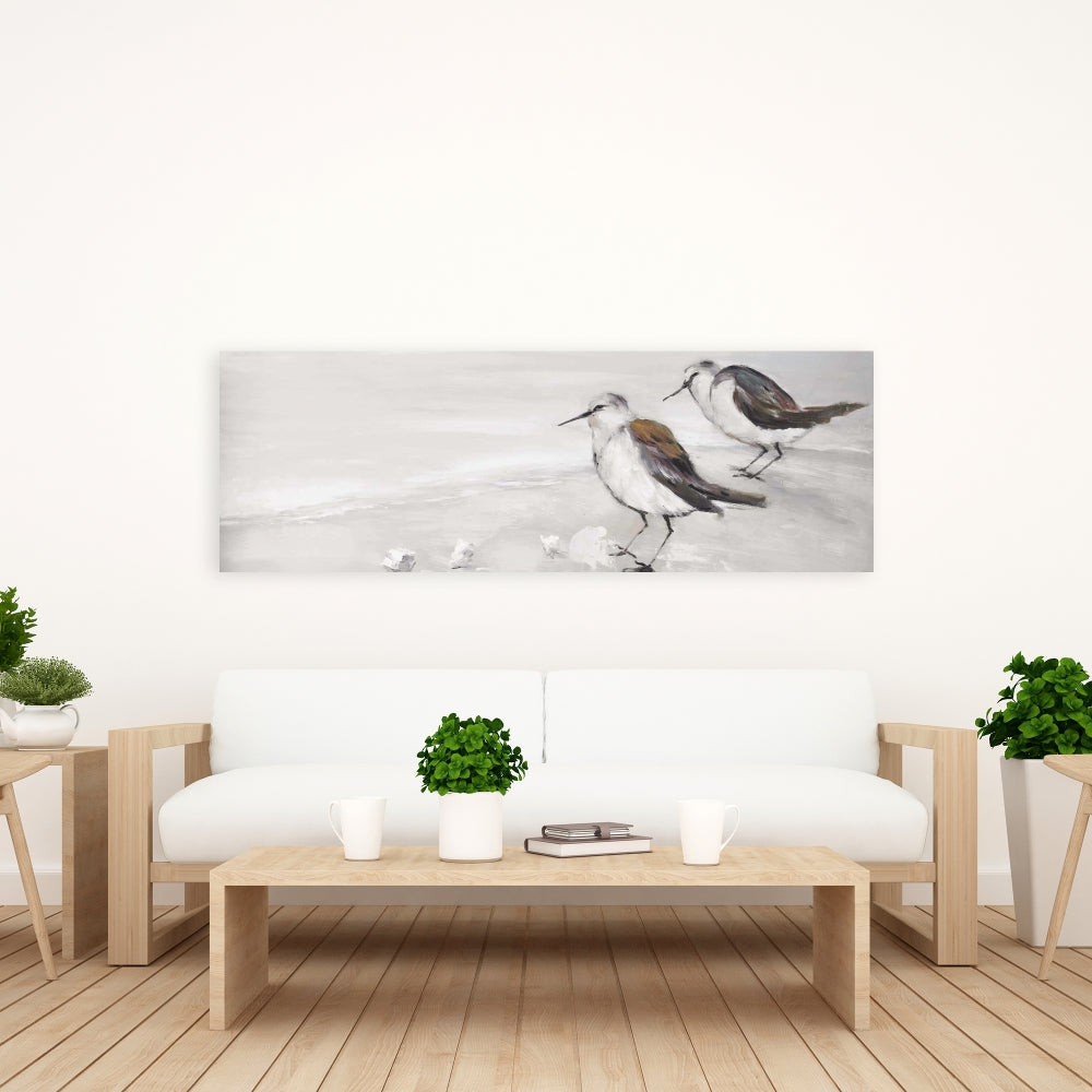 Two Sandpipers Birds Canvas - Beige Marine Animals Home Decor