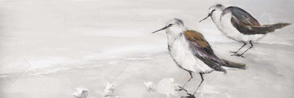 Marine Beige Framed Canvas - Two Sandpipers Birds Decor