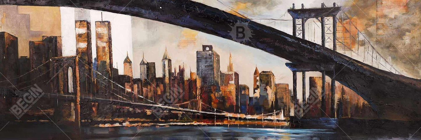 Sunset Over New York Canvas | Industrial Brown Frame Decor