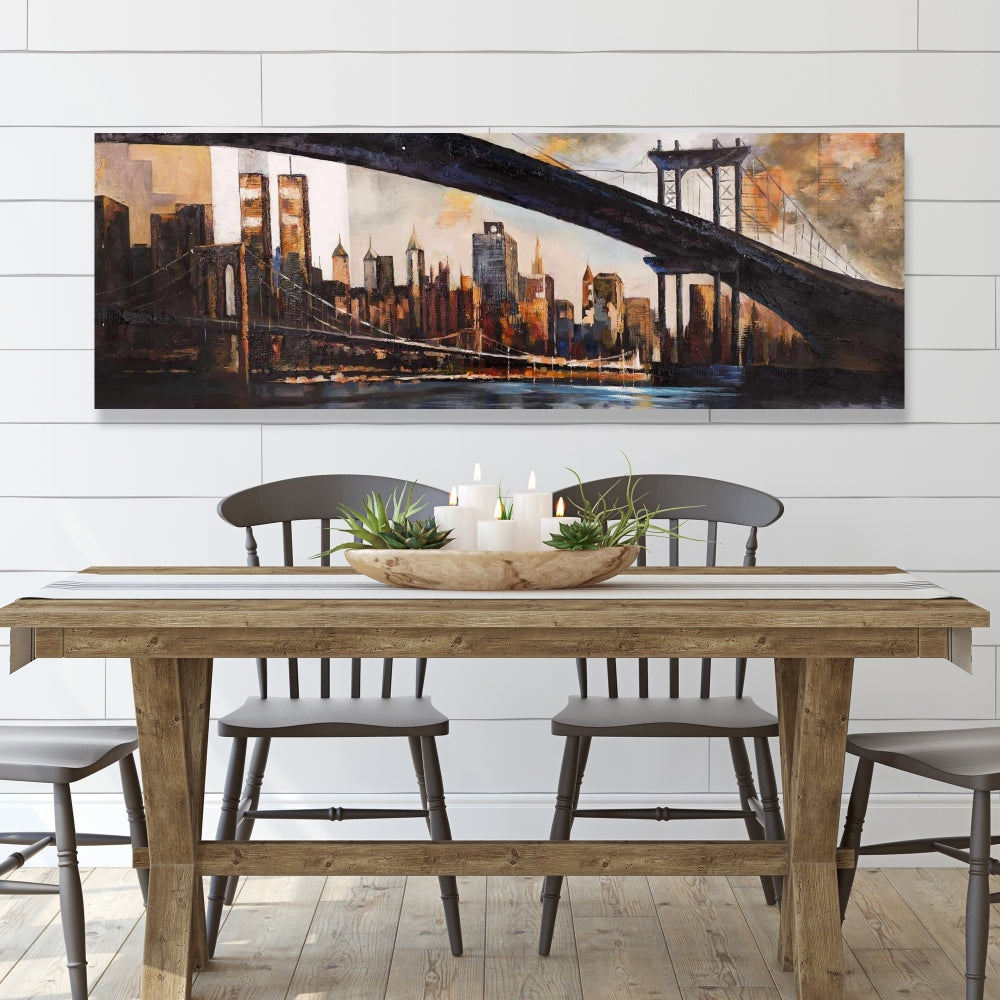 Sunset Over New York Canvas | Brown Cities Bedroom Decor