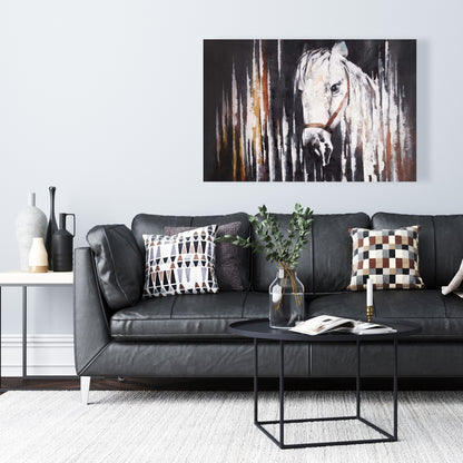 White Horse in the Dark Canvas | Rustic Bedroom Wall Decor