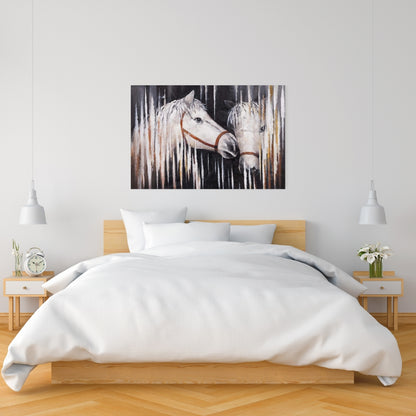 Two White Horses Kissing Canvas - Farm Animal Bedroom Decor