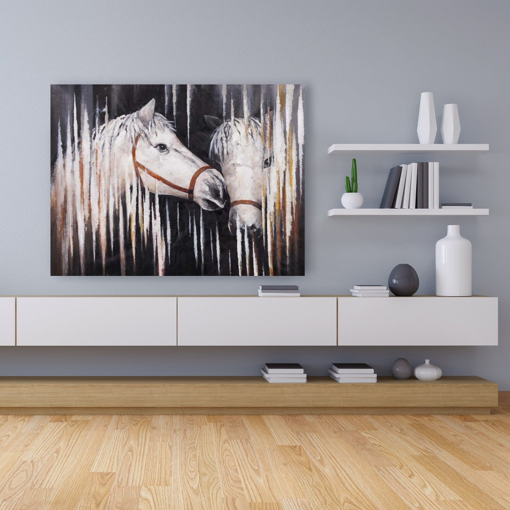 Two White Horses Kissing Canvas - Farm Animal Bedroom Decor