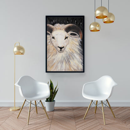 Toile encadrée « Bélier touffu » | Décoration de chambre animalière marron