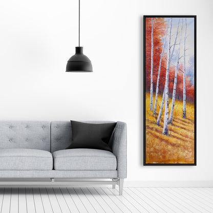 Fall Landscape with Birches - Yellow Bedroom Framed Canvas