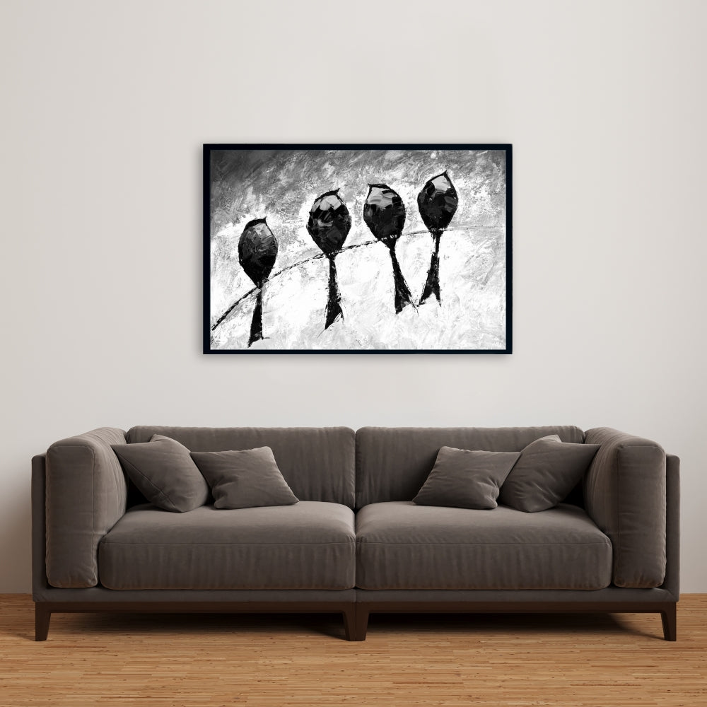 Toile « Quatre oiseaux perchés » | Décoration de salon contemporaine