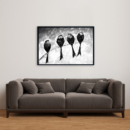 Toile « Quatre oiseaux perchés » | Décoration de salon contemporaine