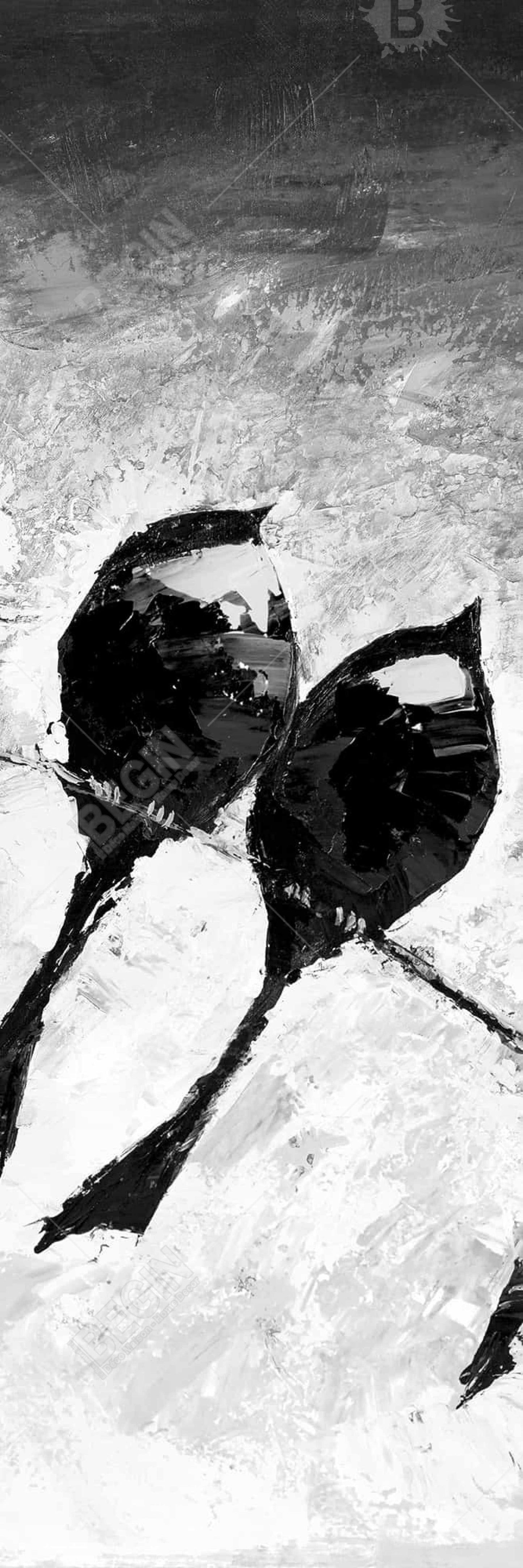 Toile monochrome « Cinq oiseaux perchés » – Décoration d'intérieur encadrée