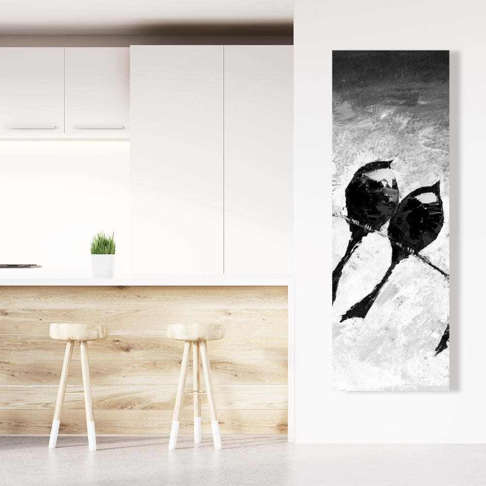 Five Birds Perched Canvas | White Monochrome Bedroom Decor