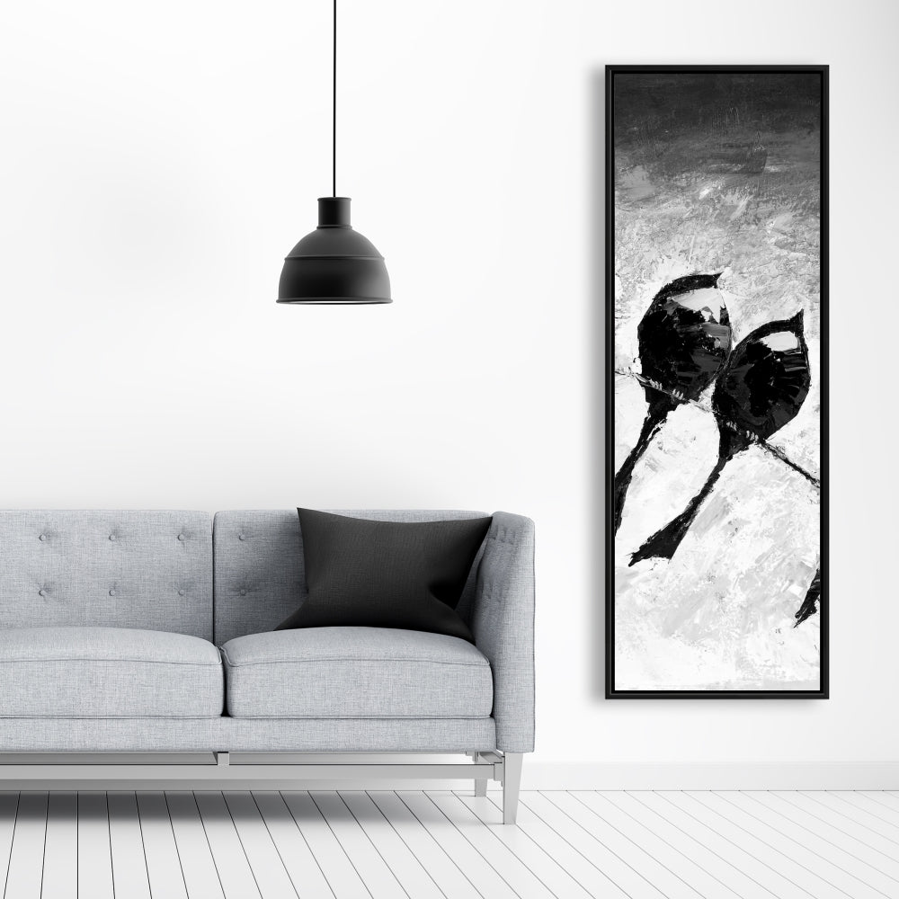 Toile monochrome « Cinq oiseaux perchés » – Décoration d'intérieur encadrée