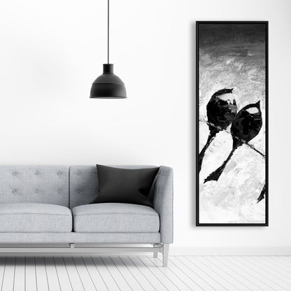 Toile monochrome « Cinq oiseaux perchés » – Décoration d'intérieur encadrée