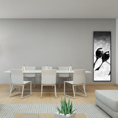 Toile monochrome « Cinq oiseaux perchés » – Décoration d'intérieur encadrée