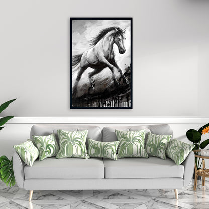 White Horse in the Wind - Rustic White Framed Canvas Decor