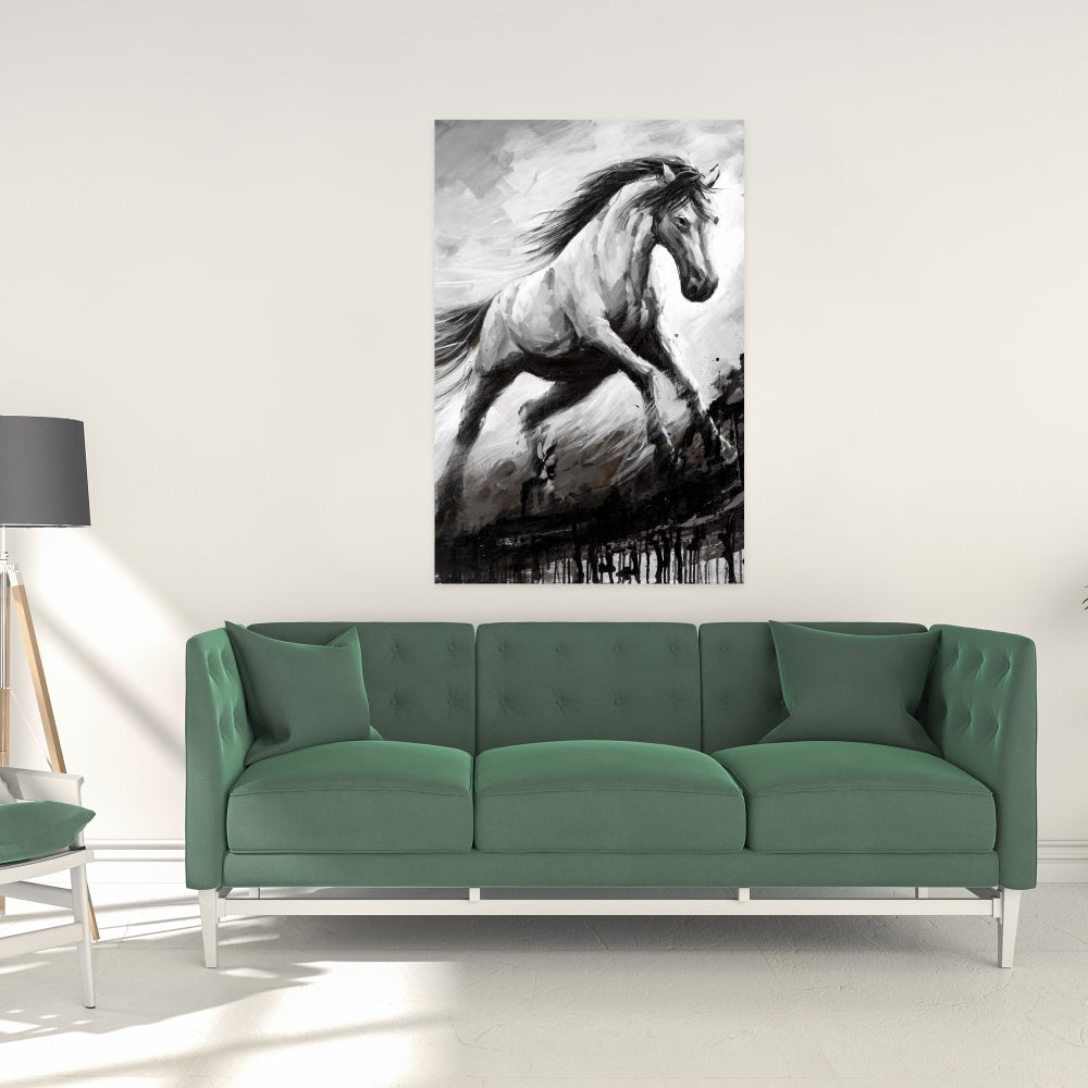 White Horse in the Wind Canvas | Elegant Livingroom Decor
