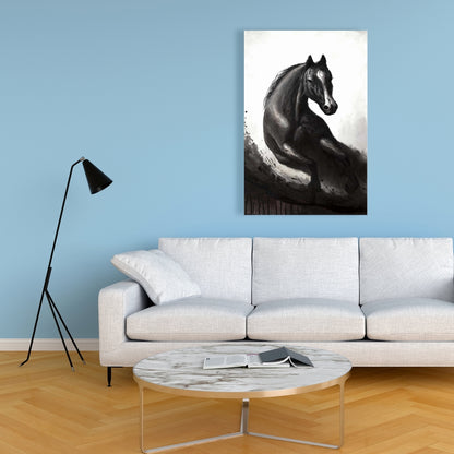 Monochrome Horse in Motion Canvas | Office Home Decor Art