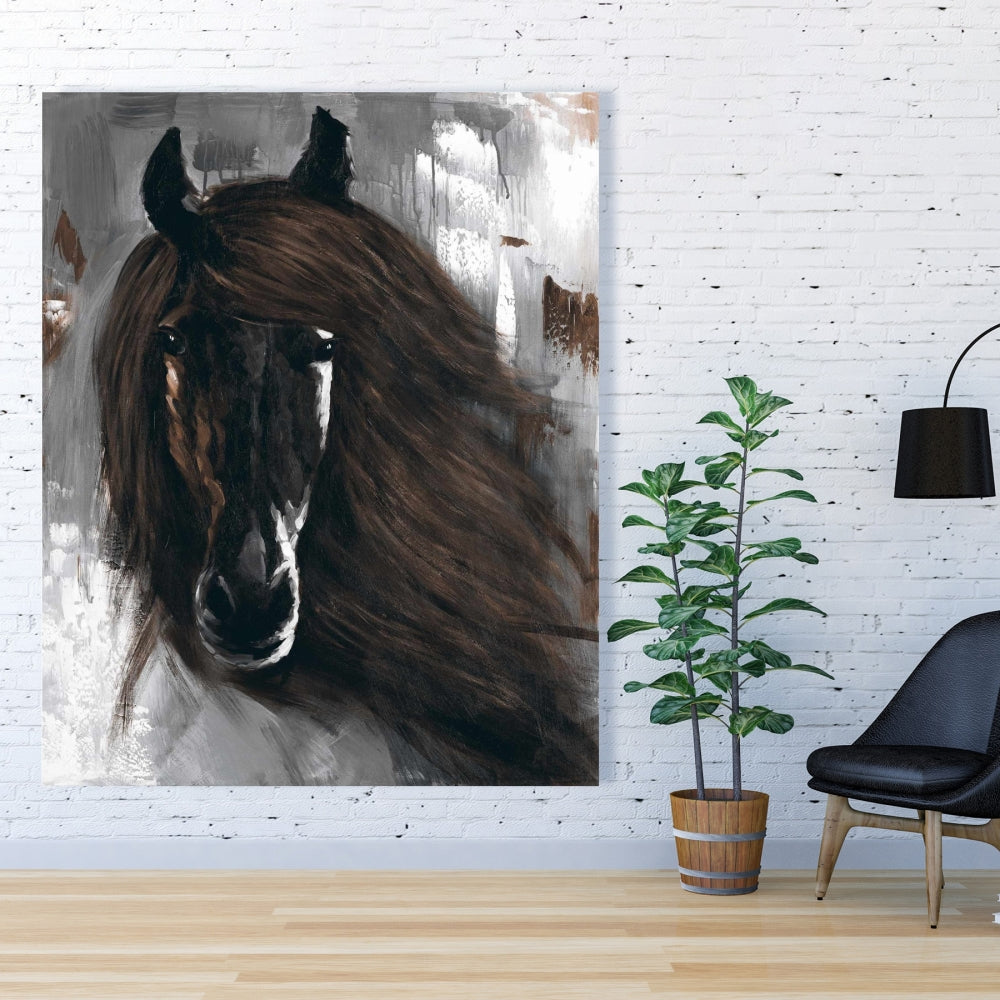 Dark Brown Horse Canvas | Rustic Farm Animal Home Decor
