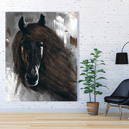 Dark Brown Horse Canvas | Rustic Farm Animal Home Decor