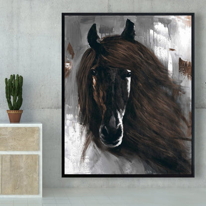 Toile Cheval Brun Foncé | Cadre rustique pour décoration intérieure