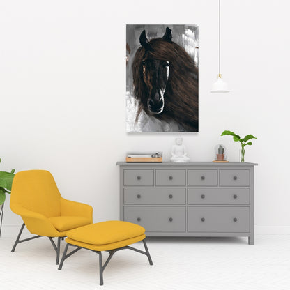 Dark Brown Horse Canvas | Rustic Farm Animal Home Decor